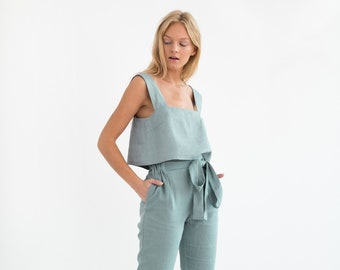 Pantalon en lin NOAH / Pantalon sac en papier / Pantalon en lin effilé / Pantalon en lin / Vêtements faits à la main pour femmes