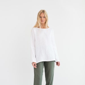 White linen blouse, long sleeve tunic, handmade | RUMI