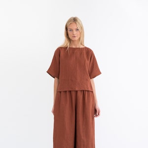 Linen top, kimono sleeve short sleeve, relaxed fit, handmade | BEE