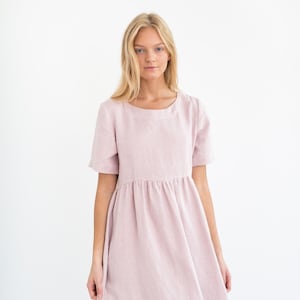 MATILDA Linen Dress Midi Summer Dress Short Sleeve Simple