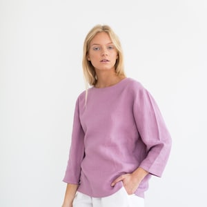 Simple Linen Top STELLA, Loose Linen Shirt, Long Sleeve Blouse, Handmade Clothing For Women