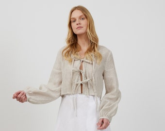 Tie Front Linen Top KOA / Cropped Linen Jacket