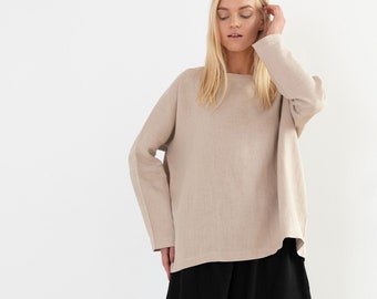 RUMI linnen blouse met lange mouwen / losse linnen tuniektop