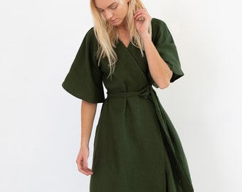 MARY Linen Wrap Dress / Linen Kimono Dress for Women