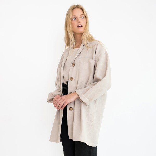 ROSEMARY Oversized Light Linen Jacket / Loose Linen Shirt / Overshirt