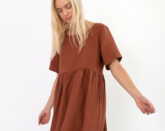 MATILDA Linen Dress / Midi Summer Dress / Short Sleeve Simple / Handmade Clothing For Women