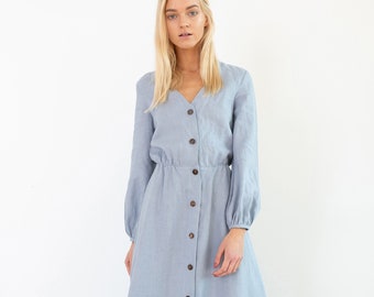 DIA Linen Button Down Dress / Long Sleeve Midi Dress