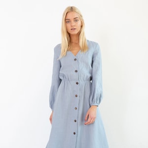 DIA Linen Button Down Dress / Long Sleeve Midi Dress image 1