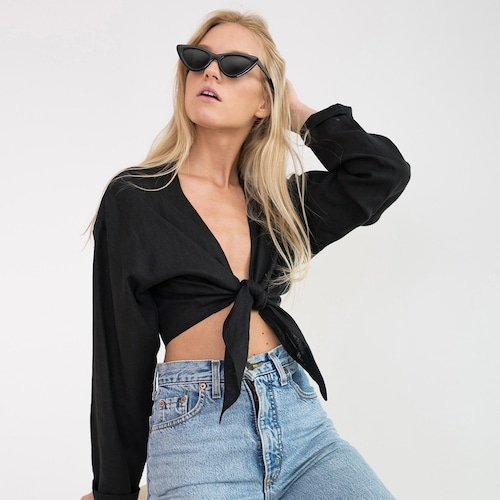 Tia Stripe Linen Cropped Shirt-Meadow