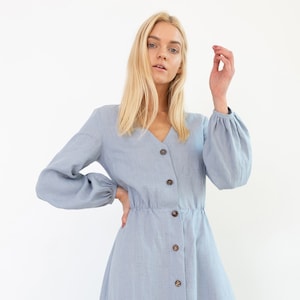 DIA Linen Button Down Dress / Long Sleeve Midi Dress image 2