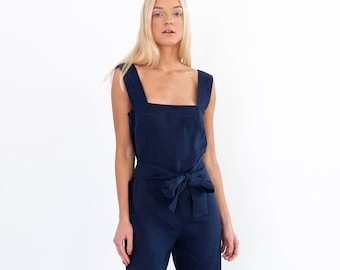 DAKOTA linnen jumpsuit in marineblauw/linnen overall dames/linnen romper