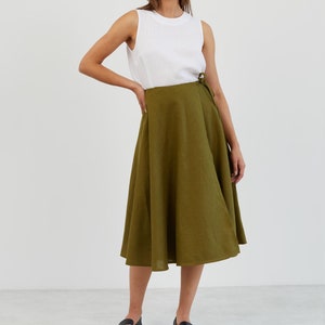 Linen wrap skirt, high waist calf length, circle style | KENZIE