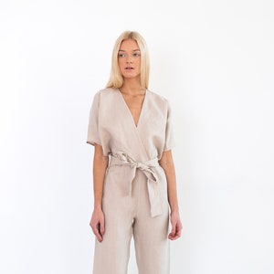 AURORA Linen Jumpsuit Women / Linen Overalls / Handmade Linen Clothing image 1