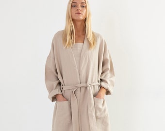 NORA Linen Coat in Beige / Handmade Linen Clothing For Women