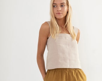 BEA Linen Tank Top / Simple Summer Blouse / Crop Top / Handmade Clothing For Women