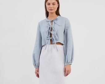 Tie Front Linen Top KOA / Cropped Linen Jacket