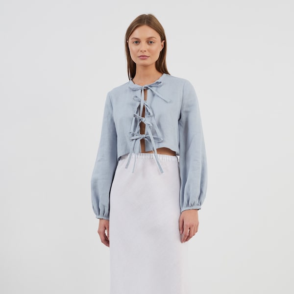 Tie Front Linen Top KOA / Cropped Linen Jacket