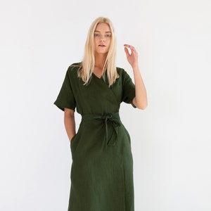 Ready to ship, Linen Wrap Dress SUMMER, Kimono Inspired Summer Dress for Women