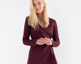 CLAUDIA Linen Wrap Dress / Long Sleeve Dress