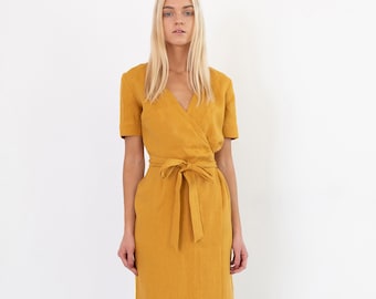 BRIGITTE Linen Wrap Dress / Linen Summer Dress