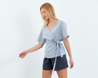 EVIE Linen Wrap Top / Linen Top / Vêtements en lin pour femmes