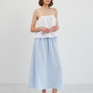 Linen maxi skirt, elastic waist long flowing | OPHELIA
