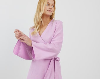 Linen Wrap Dress LYDIA / Long Sleeve / Elegant Clothing for Women