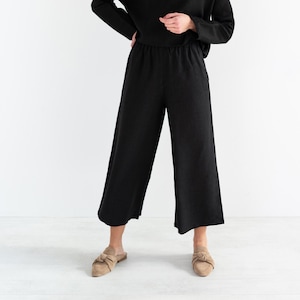 Pantalon en lin RILEY pour femme / Pantalon en lin noir à jambes larges image 1