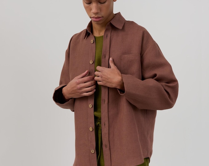 Men’s linen shirt, long sleeve button down, relaxed fit | ALEX