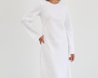 White linen maxi dress, long sleeve A line | GISELLE