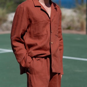 Men&#39;s Linen Shorts MILES, Rust Casual Summer Shorts with Elastic Drawstring Waist, Gift for Him
