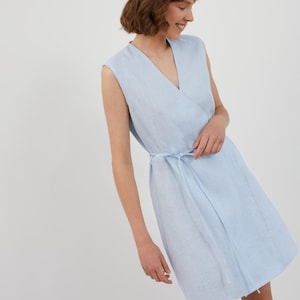 Leinen Wickelkleid, ärmelloses Mini, Bindebund | BRACH