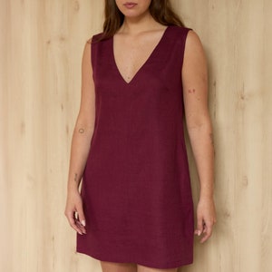 Sleeveless Linen Dress, V-Neck Shift Dress, PAULA, Eggplant Linen Dress, Minimalist Dress, Summer Dress, Handmade Clothing, Gift for Her