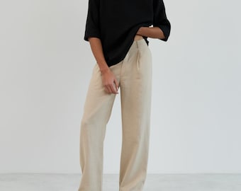 Men’s wide-leg linen pants, relaxed fit slacks | AUSTIN