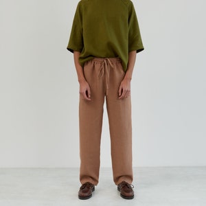 Men's Linen Pants JONAS, Straight Leg Linen Trousers with Drawstring and Elastic Waist, Linen Slacks, Gift for Him