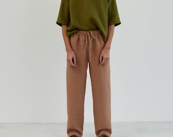 Pantaloni da uomo in lino a gamba dritta, vestibilità comoda, elastico in vita con coulisse / JONAS