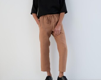 Pantaloni da uomo in lino con coulisse, vestibilità comoda, adatti alla spiaggia / DOMINIC