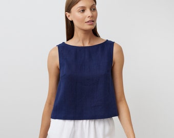Linen crop tank, sleeveless, boat neckline | SONATE