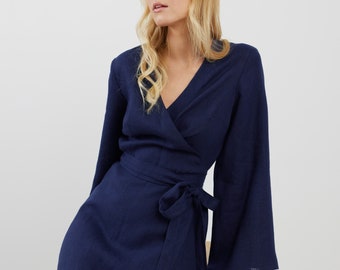 Linen Wrap Dress LYDIA / Long Sleeve / Elegant Clothing for Women