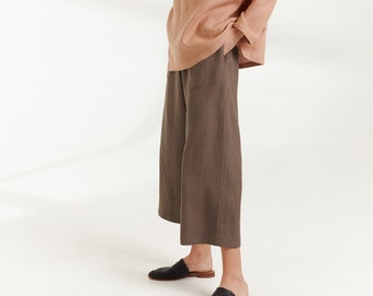 Ready to ship, RILEY Linen Pants, Cropped Wide Leg Trousers for Women