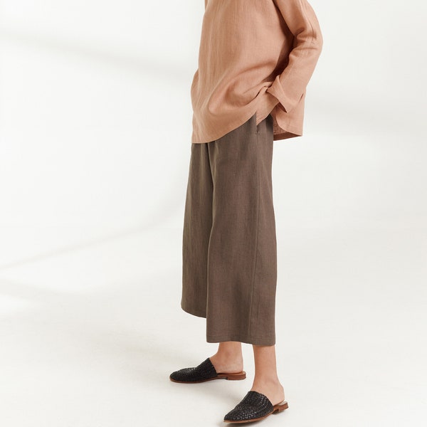 Ready to ship / RILEY Linen Pants in Cocoa /  Wide Leg Trousers