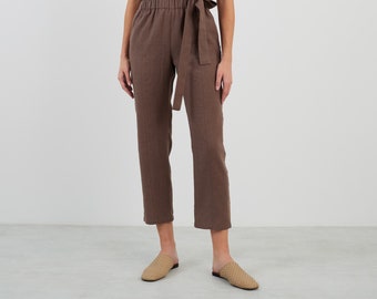 Linnen hoge taille broek OLIVER / taps toelopende broek / klaar om te verzenden