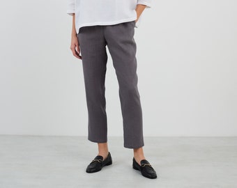 Linen Pants RAVEN / High Waisted Tapered Linen Trousers