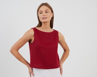 Linen tank top, sleeveless crop, boat neckline | SONATE