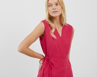 Linen Mini Wrap Dress BROOKE / Sleeveless V Neck / Elegant Women's Clothing