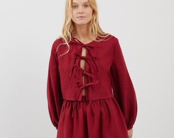 Tie Front Linen Top KOA / Cropped Linen Jacket