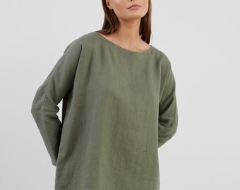RUMI Long Sleeve Linen Blouse / Loose Linen Tunic Top