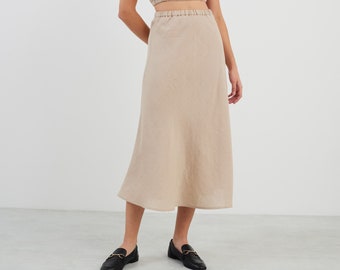 Linen Midi Skirt BARLEY / Linen Slip Skirt / Ready to ship