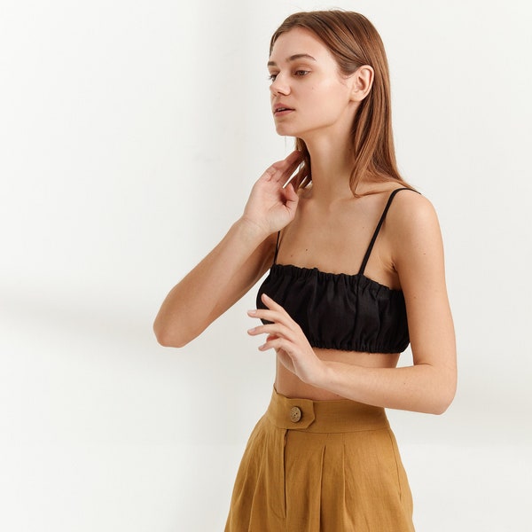 CLEO Linen Bralette / Linen Crop Top en noir