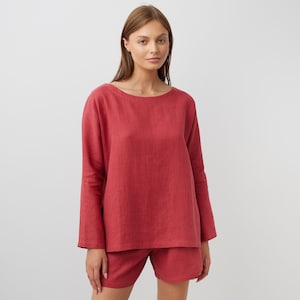 RUMI Long Sleeve Linen Blouse / Loose Linen Tunic Top